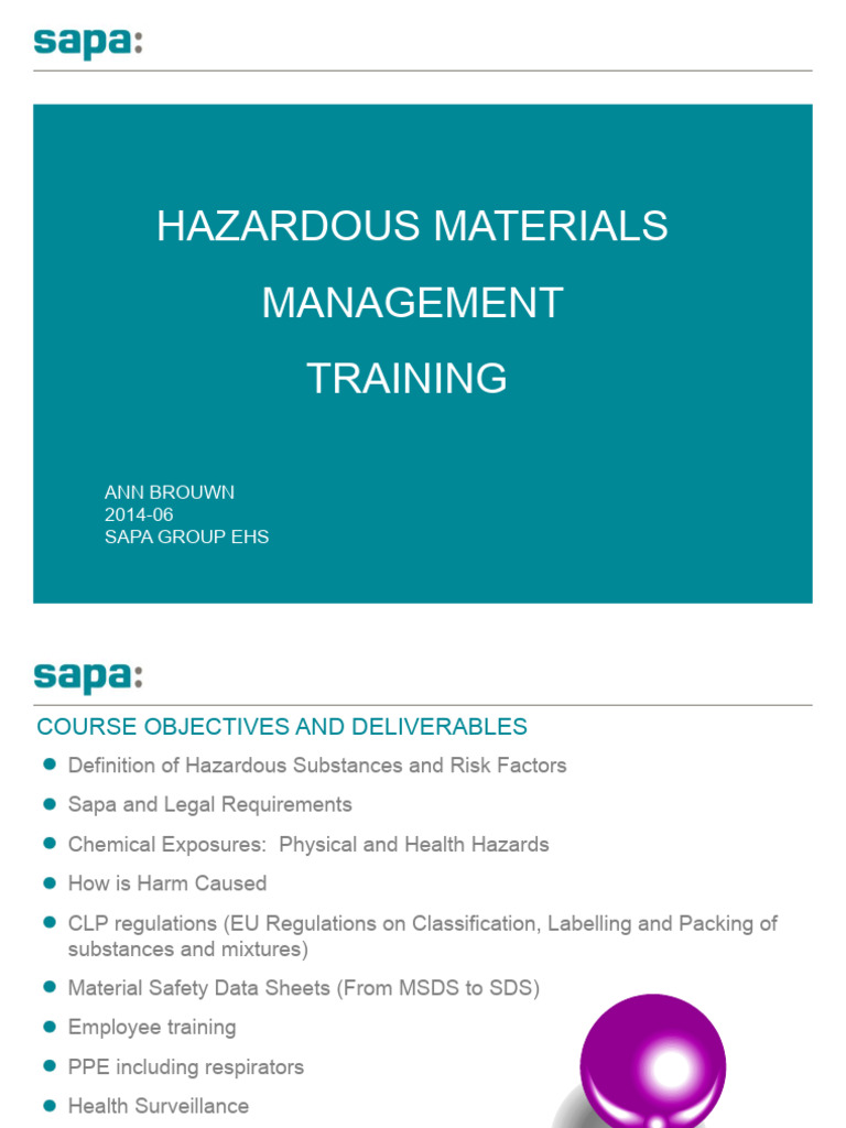 Hazardous Materials Management Training PDF Occupational Safety And Health Chemistry