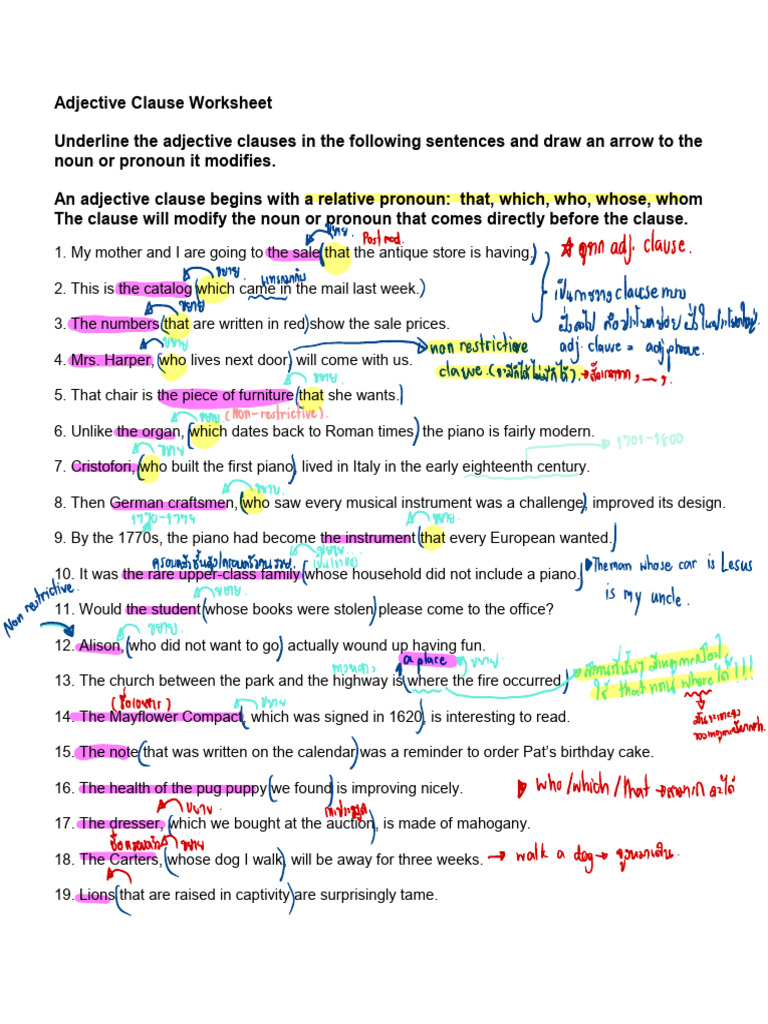 Adjective Clause Worksheet | PDF