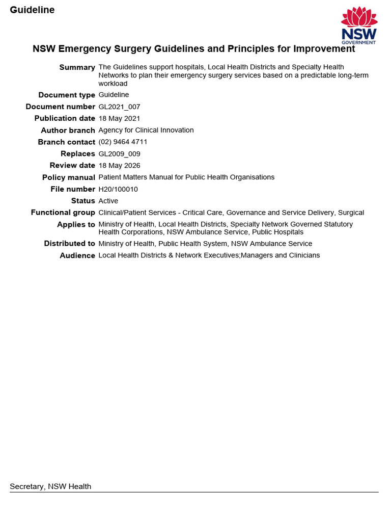NSW Emergency Category PDF Surgery Emergency Department