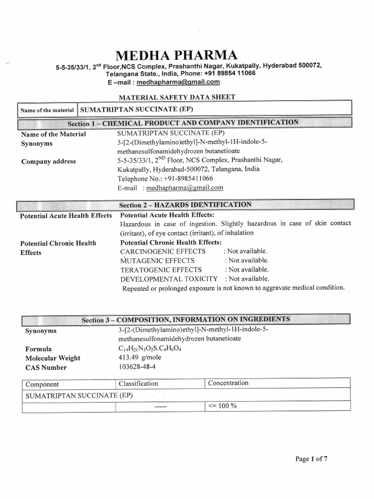 Sumatriptan Succinate-MSDS | PDF