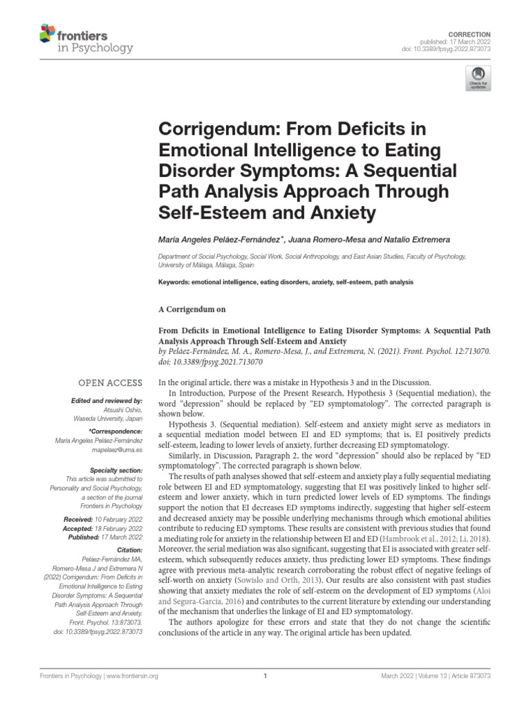 Corrigendum From Deficits in Emotional Intelligenc | PDF | Self Esteem ...