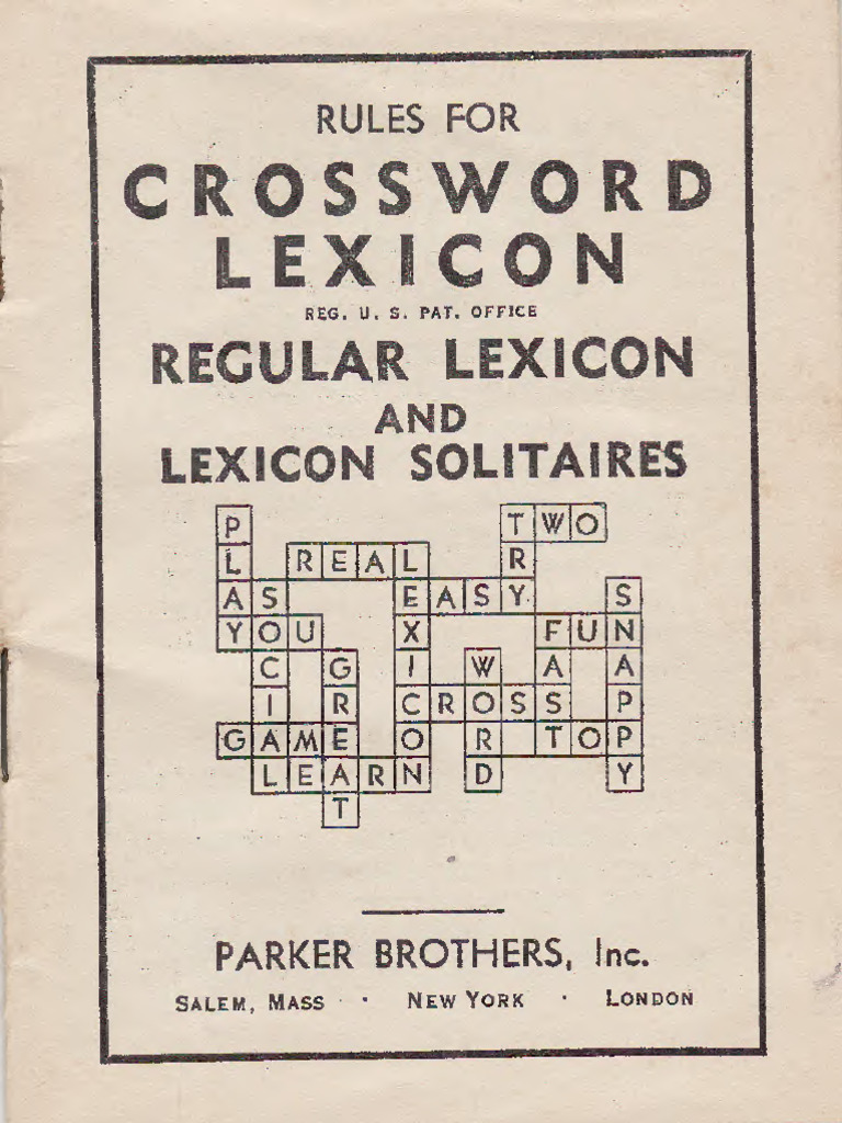 Crossword Lexicon Card Game Instruction Manual 1938 PDF Plural
