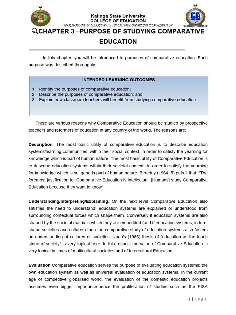 Purposes of Studying Comparative Education | PDF | Knowledge | Economic ...