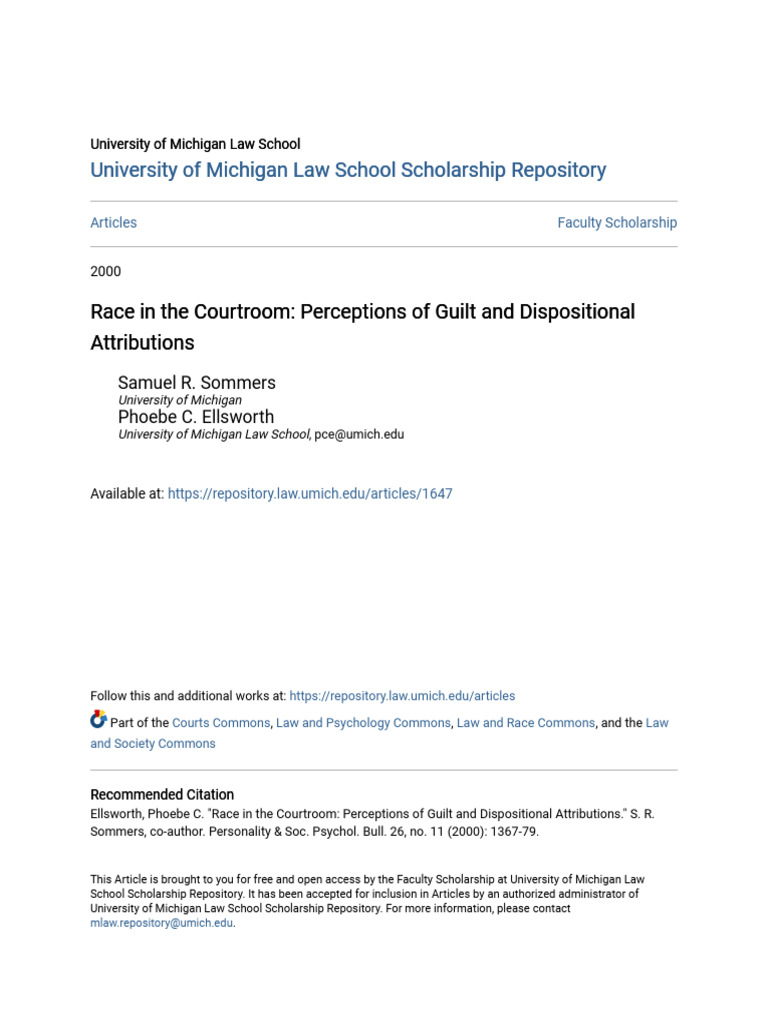 Race in The Courtroom Perceptions of Guilt and Dispositional Att PDF Batson V. Kentucky