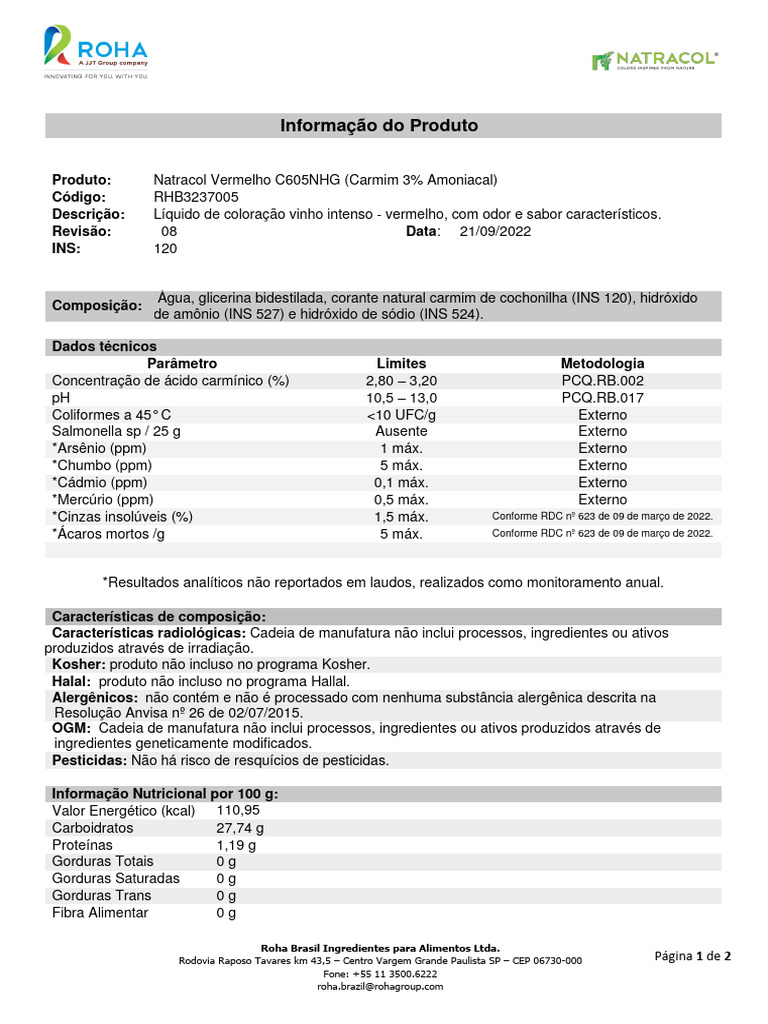 F. Técnica Carmim - Natracol Vermelho - ROHA | PDF