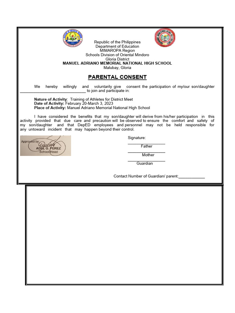 Parental Consent for Athlete Training | PDF