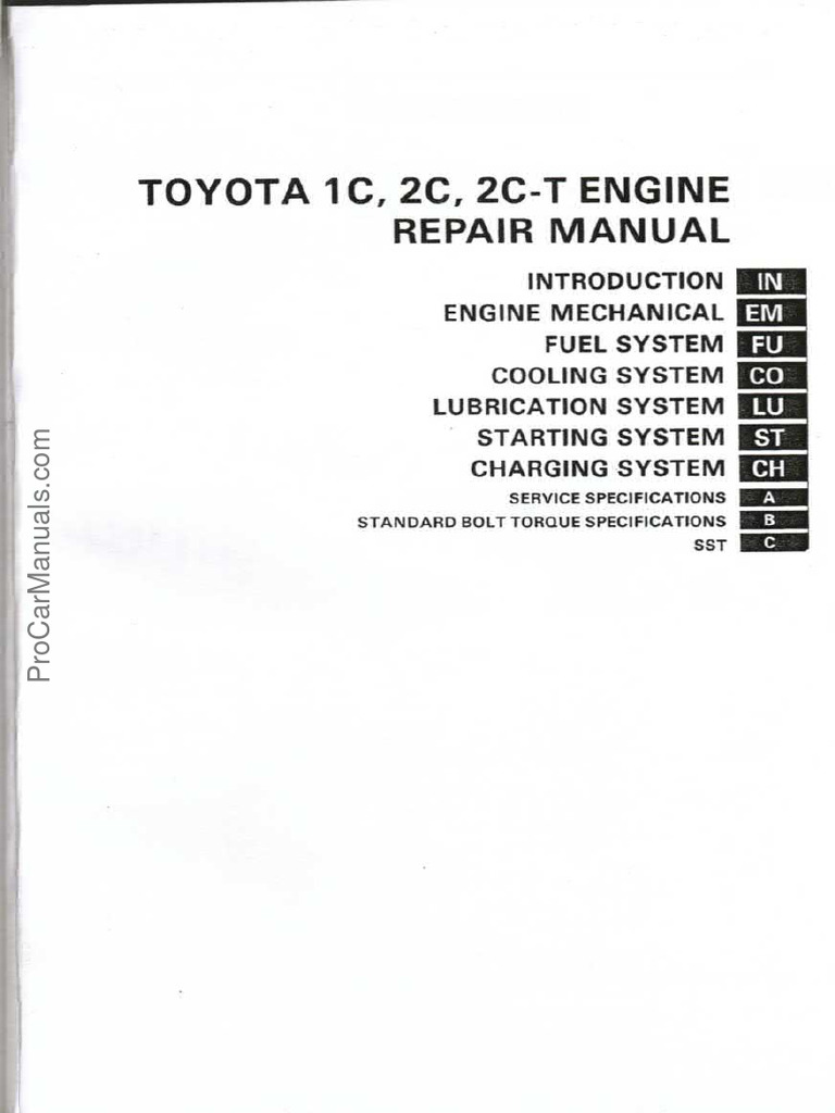Toyota 1c 2c 2c T Diesel Engine Workshop Service Repair Manual | PDF