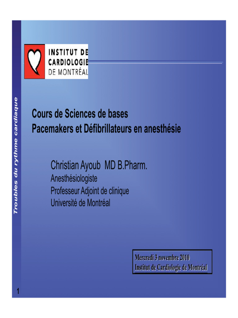 Pacemakers et Défibrillateurs en Anesthésie | PDF | Stimulateur ...