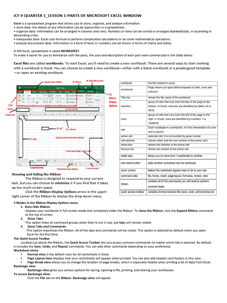 Quarter 1 Lesson 1 Parts of Microsoft Excel Window | PDF | Microsoft ...