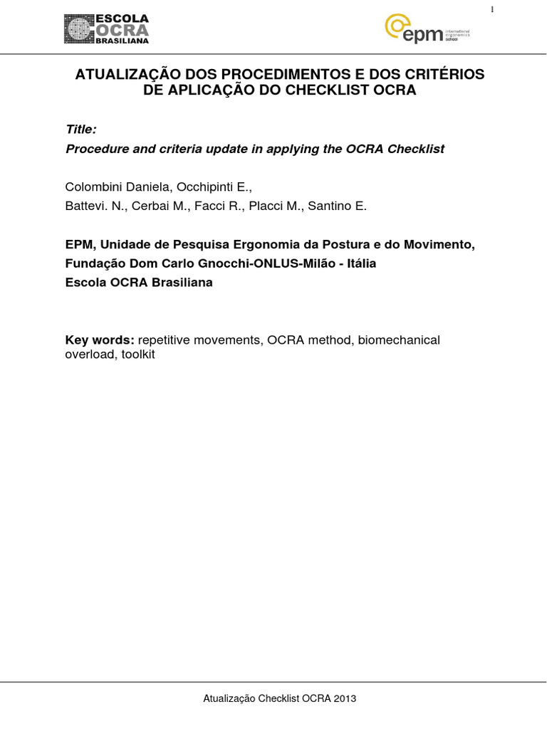 Up Grade Check List Ocra - 2013 | PDF | Tempo | Cálculo