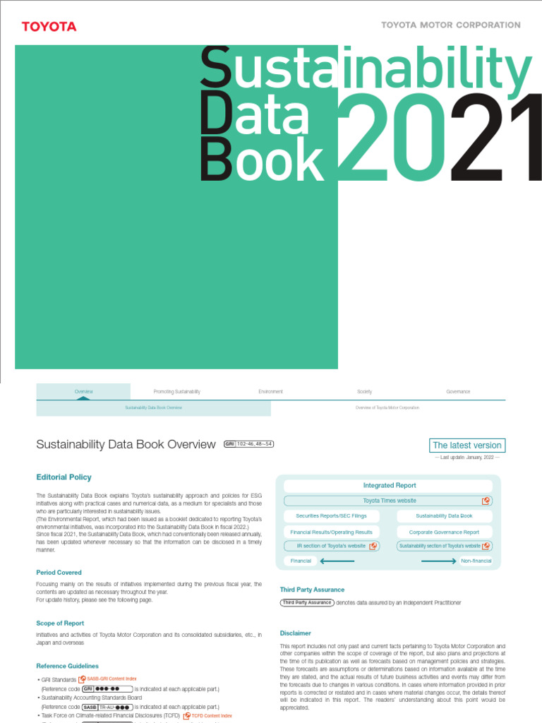 Toyota Sustainability Data Book 2021 | PDF | Sustainability | Toyota