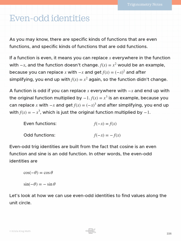 Even and Odd Trigonometric Identities | PDF | Trigonometric Functions ...
