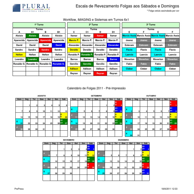 Escala de Revezamento 6x1 com Folgas | PDF