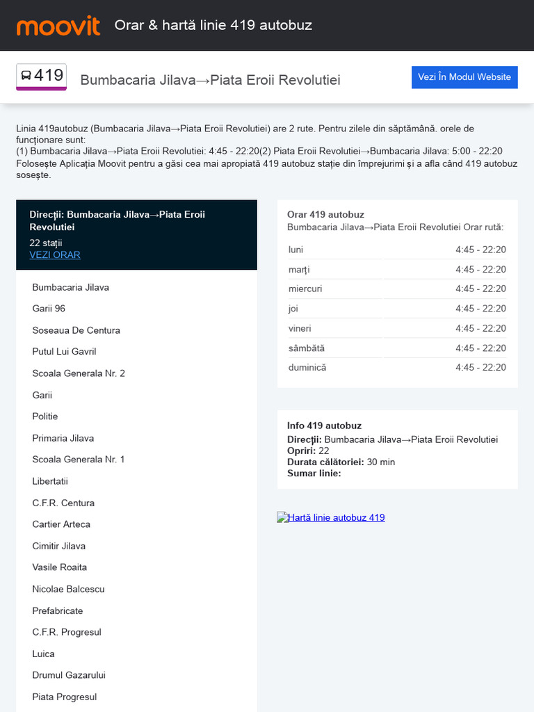 Bumbacaria Jilava Piata Eroii Revolutiei Orar & Hartă Linie 419 Autobuz PDF