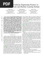 Analysis of Software Engineering Practices in General Software and Machine Learning Startups