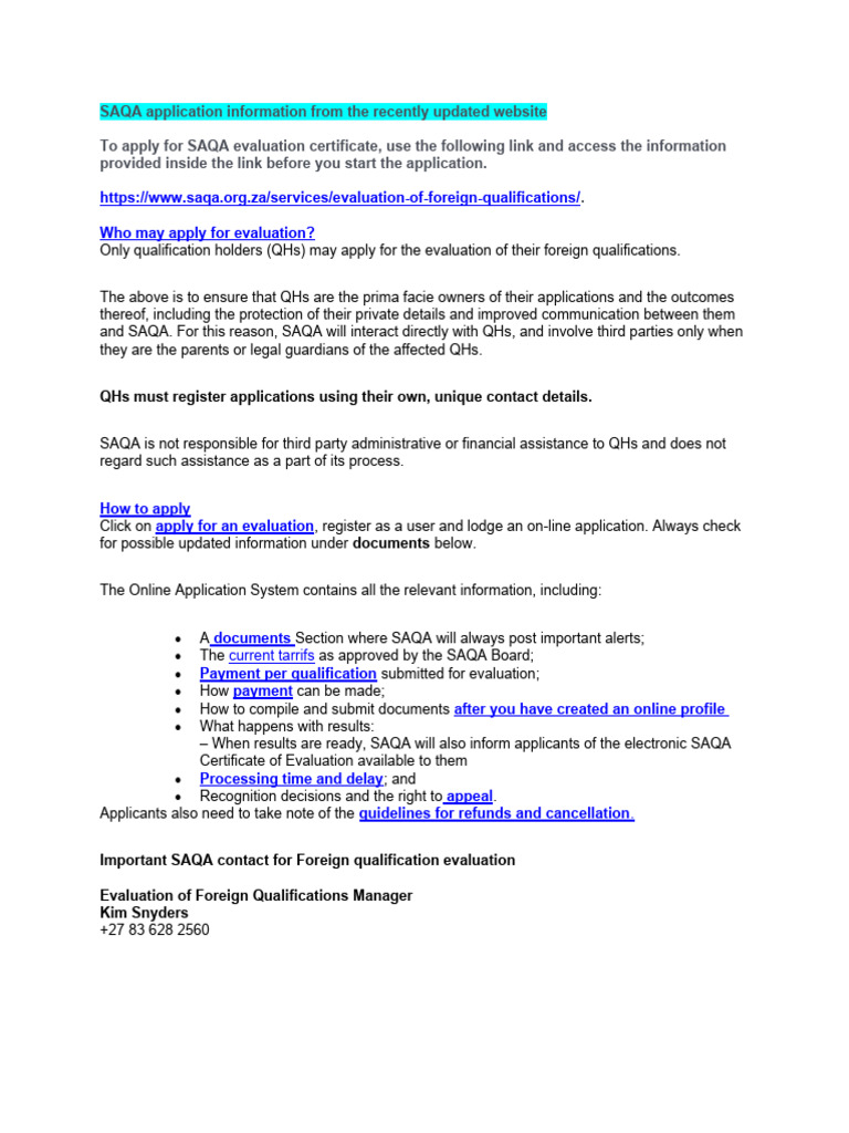 New How To Apply For SAQA Evaluation | PDF