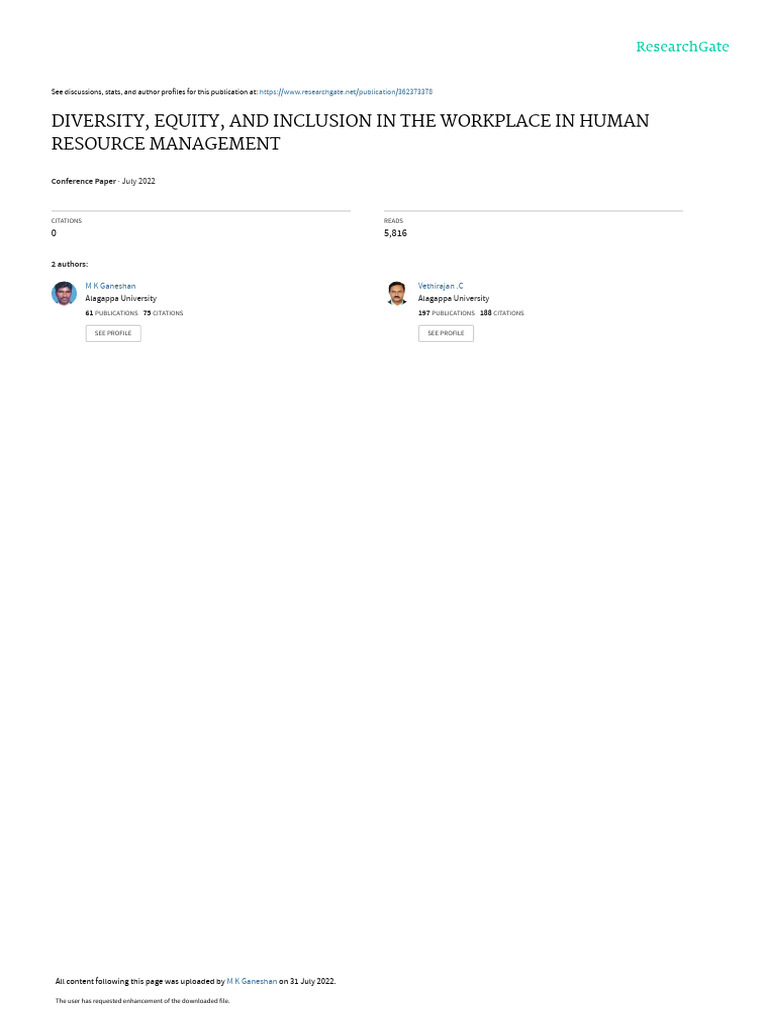 Diversity, Equity, and Inclusion in The Workplace in Human Resource ...
