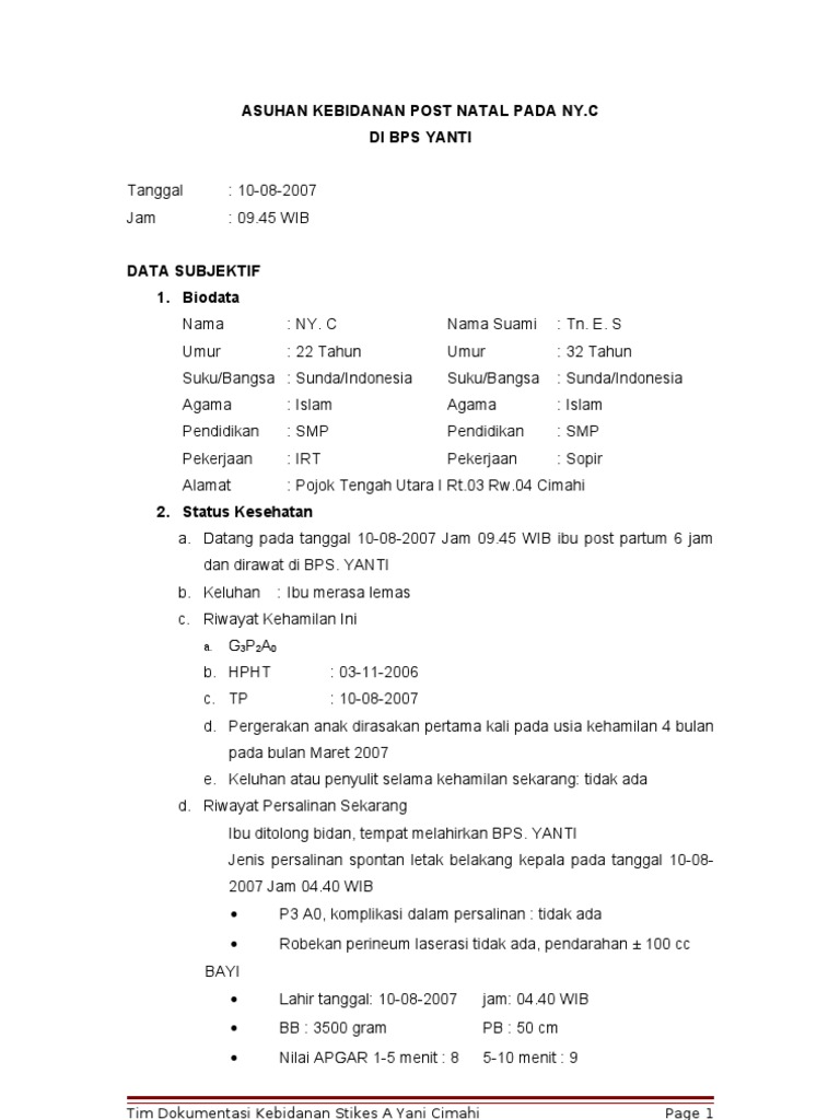 SOAP Post Partum Dan Tabel | PDF