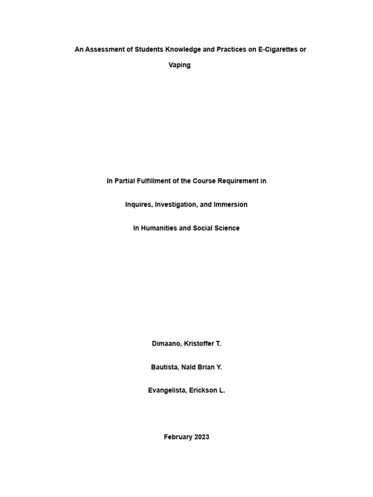 e cigarette research paper pdf Dangers of Vaping Among Teens | | Electronic PDF) E-cigarettes: the best and
