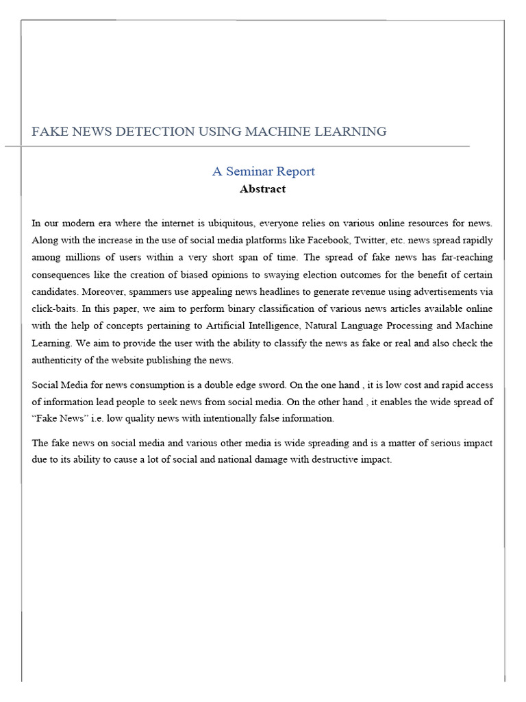 Fake News Detection Using Machine Learning Report Final | PDF