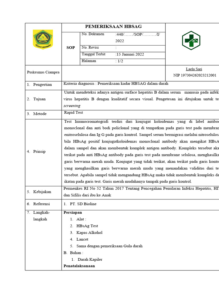 Sop Pemeriksaan Hbsag Pdf