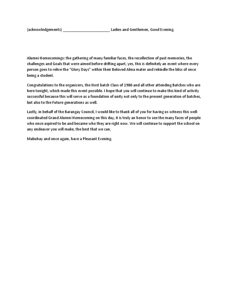 Alumni Homecoming Speech