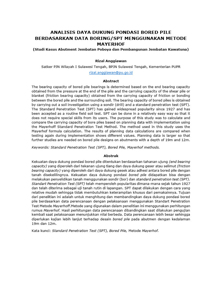 Analisis Daya Dukung Pondasi Bored Pile Berdasarkan Data Boring Spt