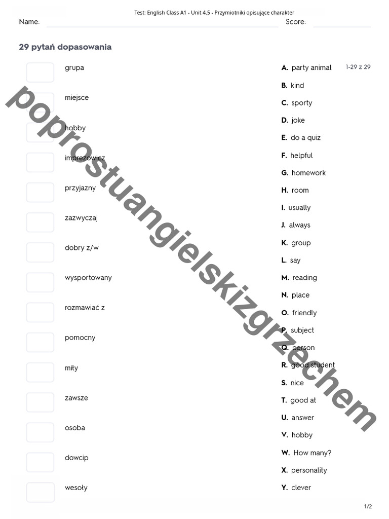 English Class A1+ Unit 4 Test Test - English Class A1 Unit 4 Przyklady | PDF
