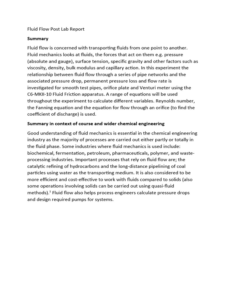 Fluid Flow Experiment Analysis | PDF | Flow Measurement | Fluid Dynamics