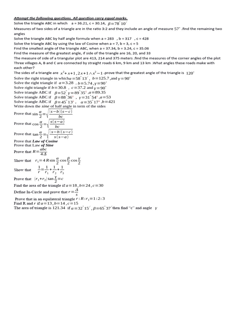 Triangle Solving Techniques and Formulas | PDF