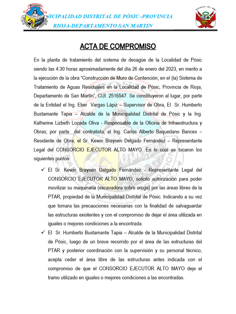 Acta de Compromiso en Pósic | PDF | Hogar, jardinería y bricolaje