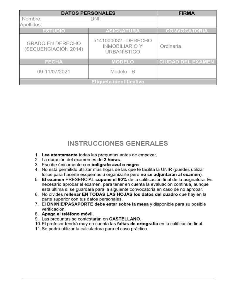 Examen Modelo B Julio 2021 | PDF | Finanzas y dinero