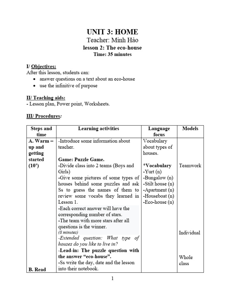 Unit 3 lesson 2 the eco house word download free pdf vocabulary