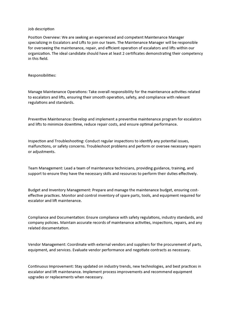 job-description-maintenance-manager-lift-escalator-pdf