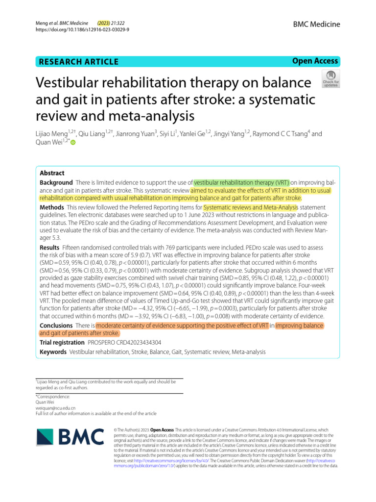 # Vestibular Rehabilitation Therapy On Balance | PDF | Systematic ...