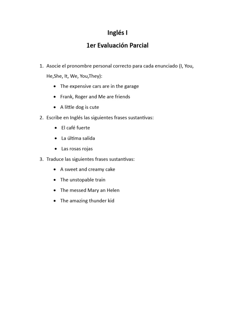 Examen Parcial de Inglés I | PDF