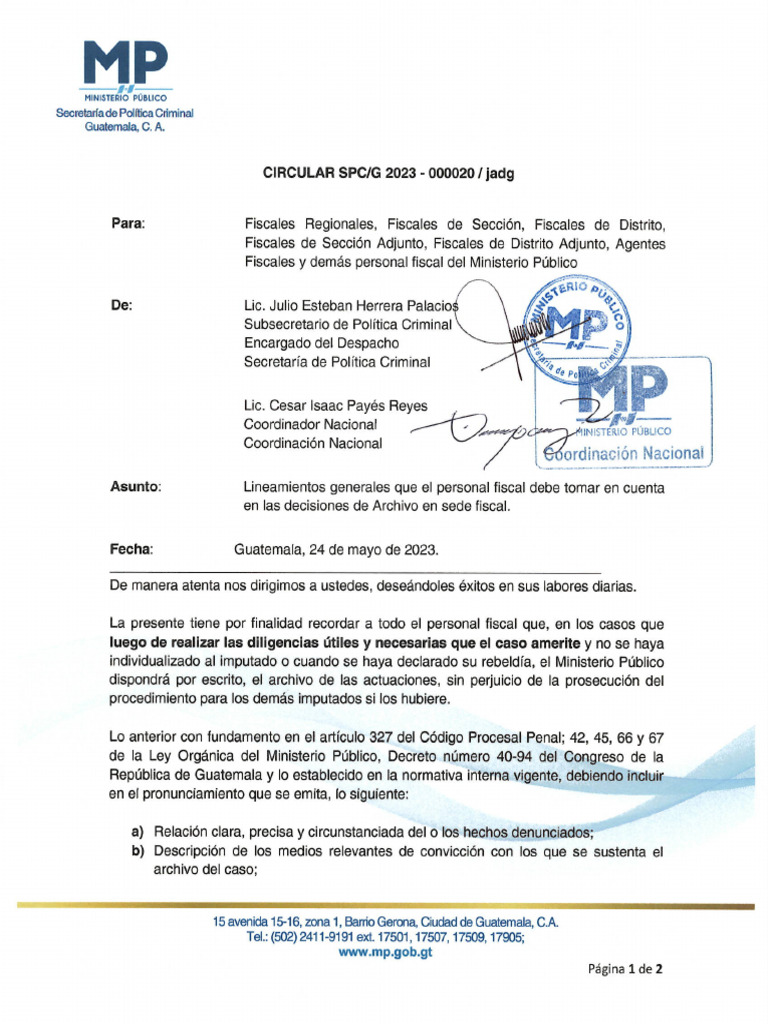 Circular SPC G 2023-000020 Lineamientos para Archivar | PDF