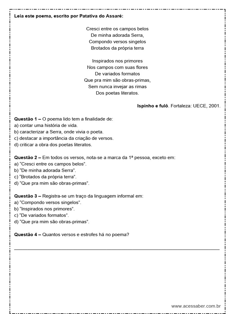 Interpretacao-de-texto-poema-com-rima-7º-ano-Word | PDF