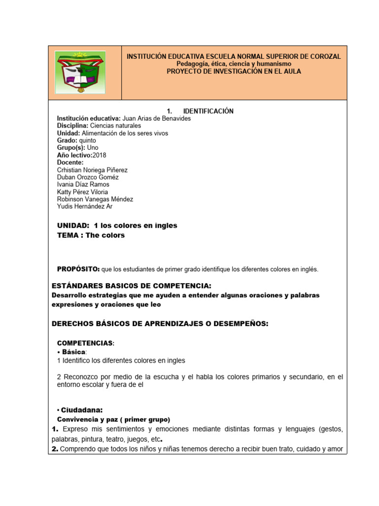 Plan De Clase De Ingles Pdf Color