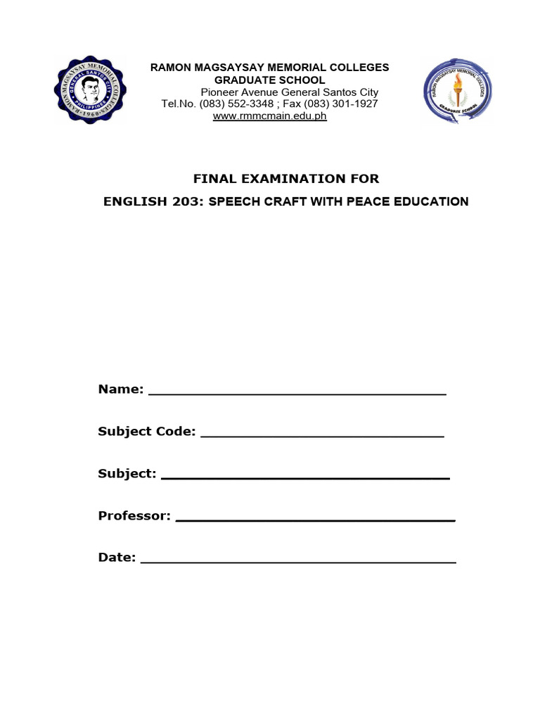 Final Examination Engl203 Pdf Teachers Communication