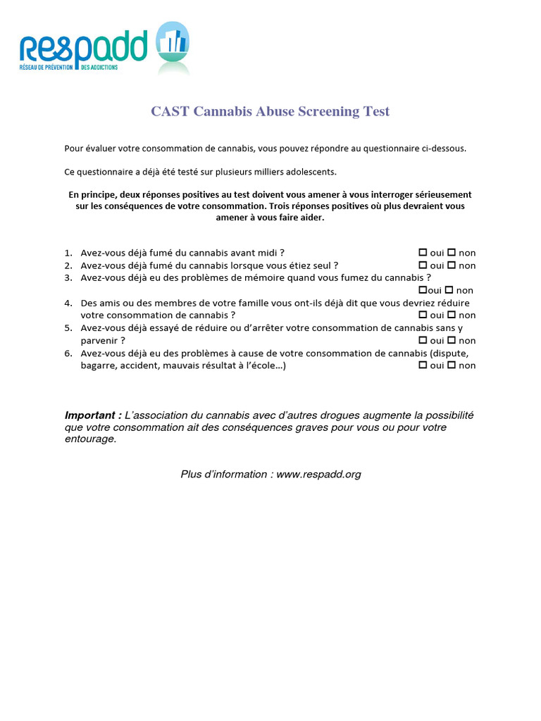 Questionnaire CAST sur le cannabis | PDF