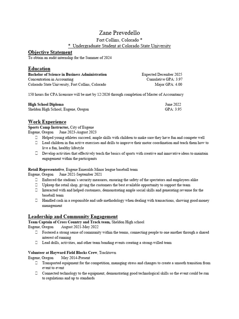 Zane Prevedello: Objective Statement Education | PDF