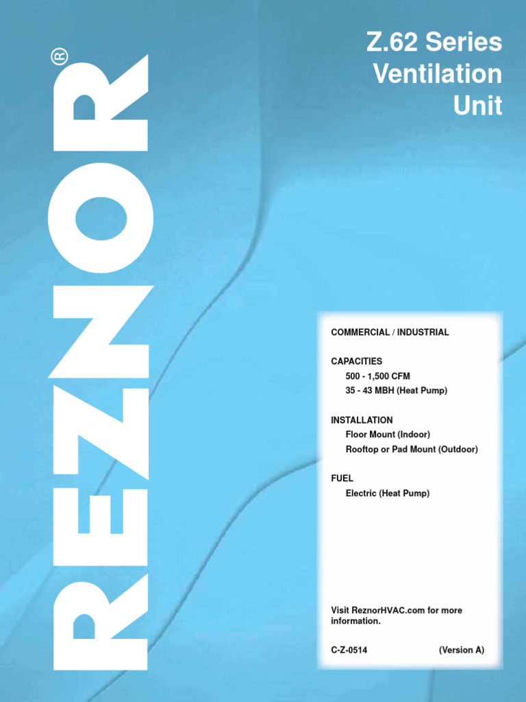 Reznor Z.62 Series Ventilation Unit PDF Physical Quantities