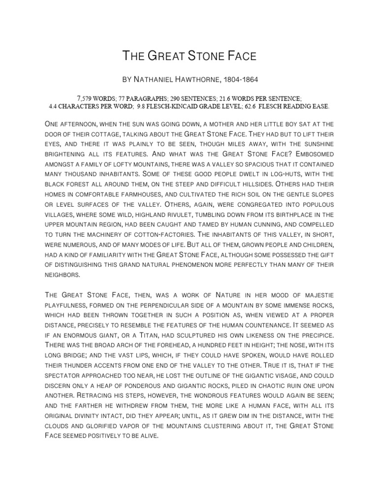 The Great Stone Face: A Summary | PDF