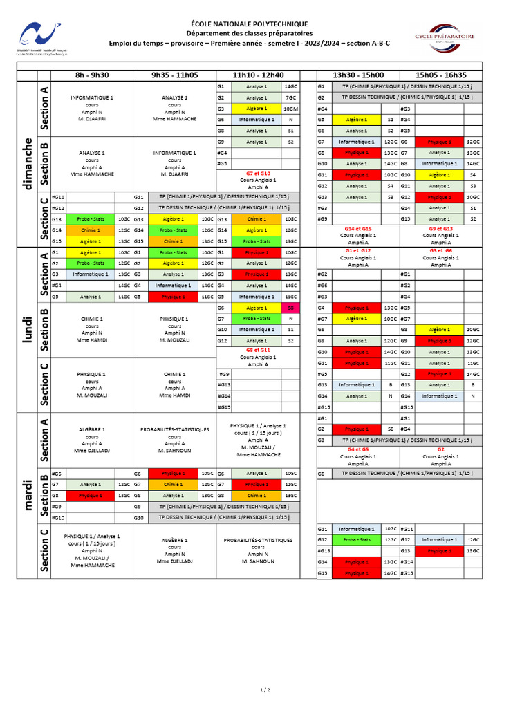 Emploi du temps polytechnique 2023/2024 | PDF | Sciences physiques ...