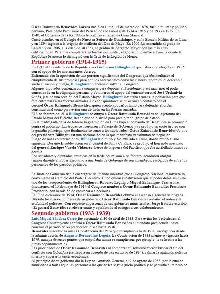 Óscar Raimundo Benavides Larrea PDF Perú América del Sur