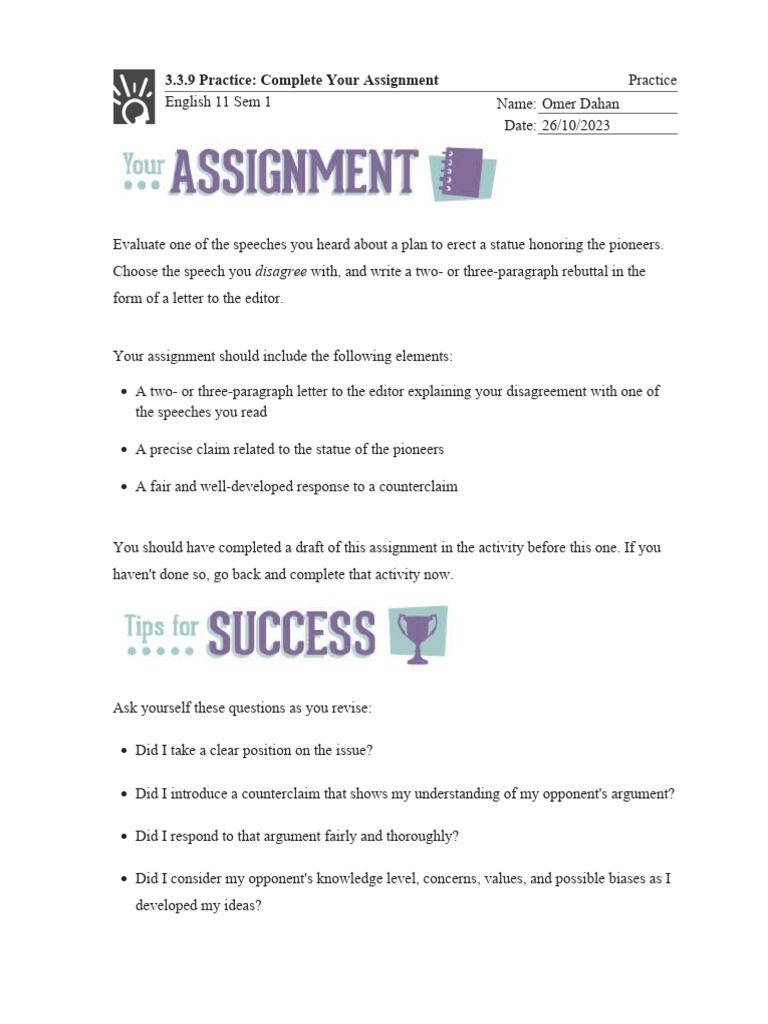 3.3.9 Practice - Complete Your Assignment (Practice) | PDF | Travel ...