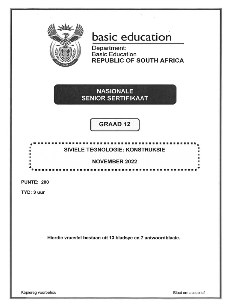 Civil Technology Nov 2022 (Construction) Afr | PDF