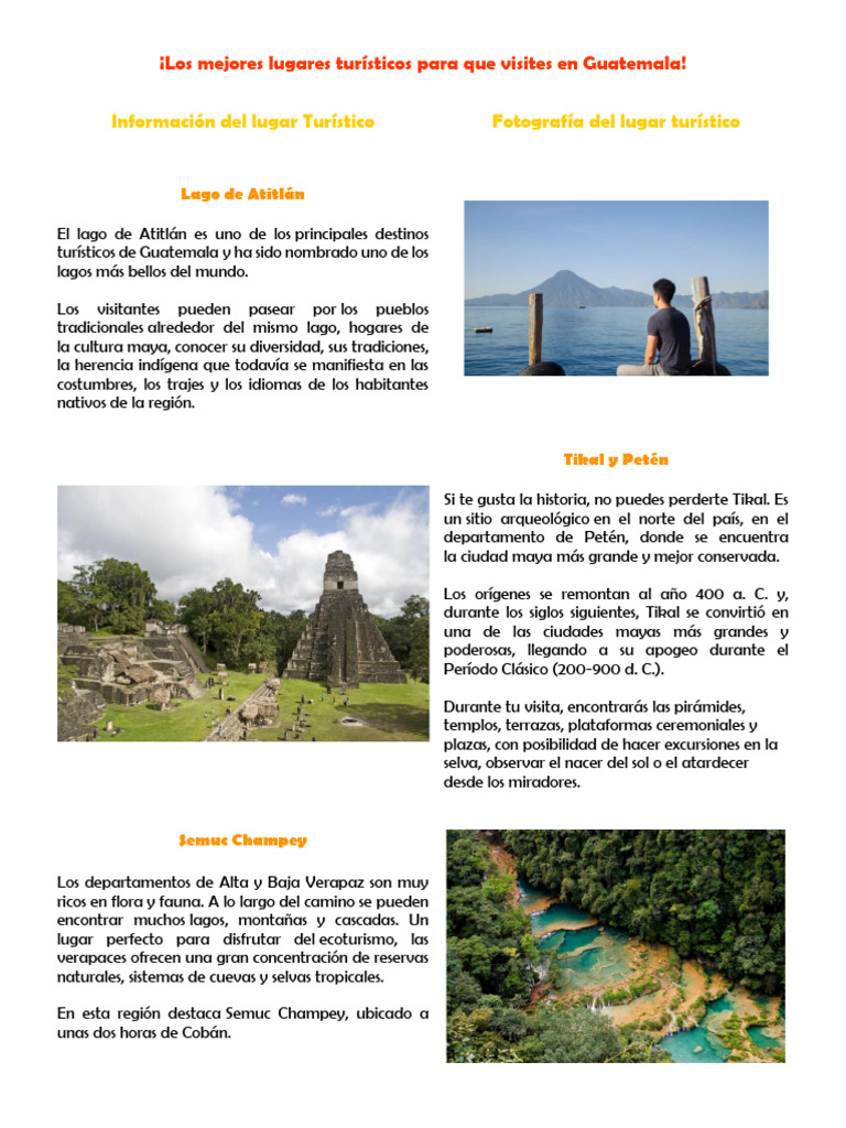 Lugares Turisticos en Guatemala Tablas | PDF | Civilización maya ...