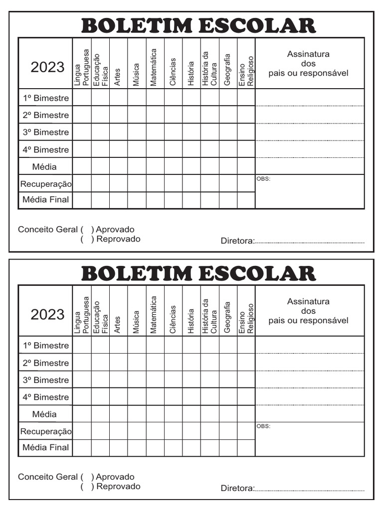Boletim Escolar - 2023 Verso | PDF